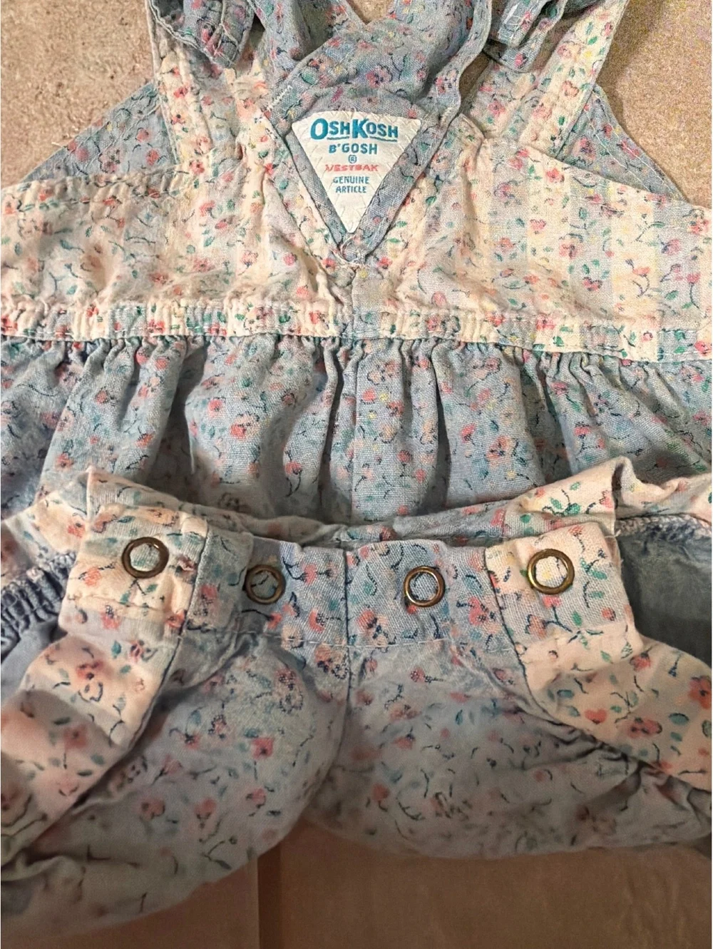 Vintage OshKosh B’Gosh Vestbak Blue Floral Bubble Romper Overall 24M